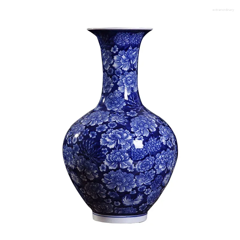 Vases peintes à la main à l'eau mélangée bleu inférieur péony décoration vase céramique chinois salon maison artisanat curio étagères