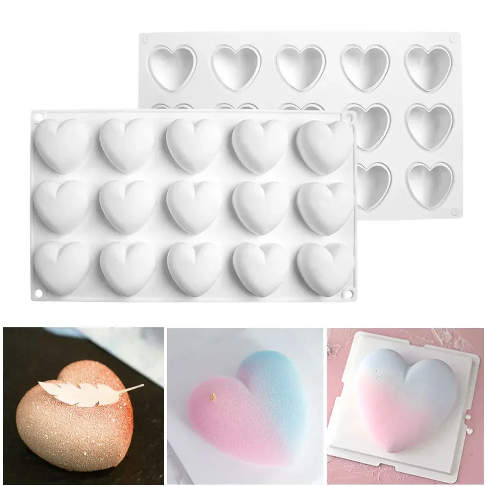 Moulds 15 Cavity Heart Chocolate Silicone Mold Valentine's Day Love Cake Decor Candy Jelly Baking Set Soap Candle Mould Ice Tray Gift