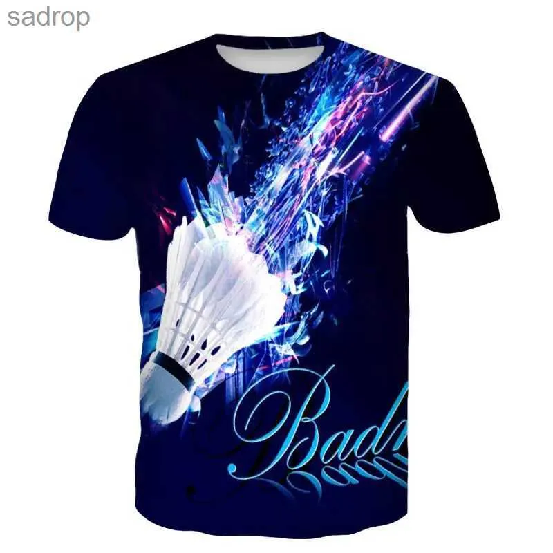 Camisetas masculinas tendência de verão badminton esportes masculinos e mulheres camisetas HD 3D Impresso Hip-hop Personalidade redonda Camisetas casuais casuais de mangas curtas
