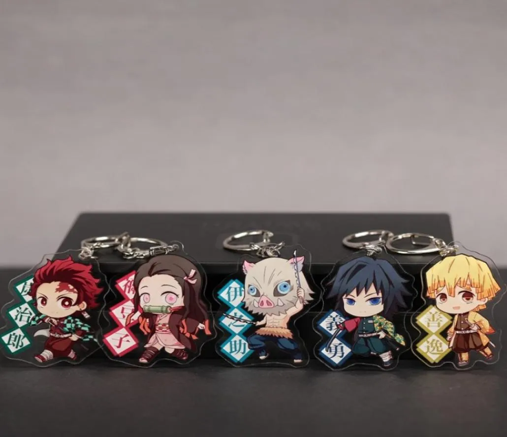 : Kimetsu no yaiba keychain bilatéral en acrylique cosplay anime pendant clés de clés de clés 5 couleurs mélange 25pcs / lot wholesale2591862