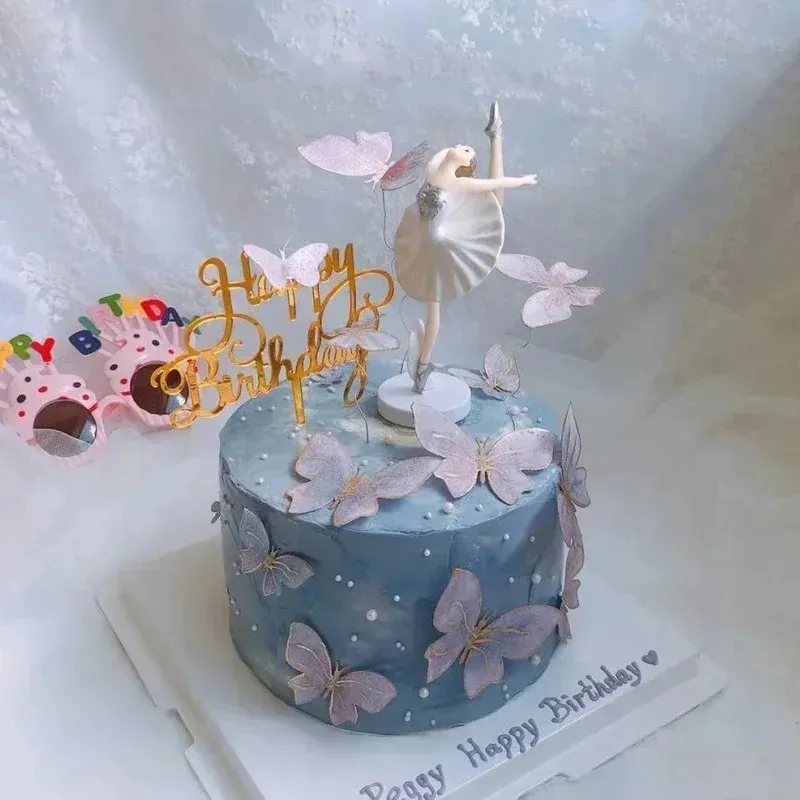 2024 Złote Butterfly Dekoracje ciasta wszystkiego najlepszego z okazji urodzin ciasto akrylowe symulacja symulacji motyli weselne