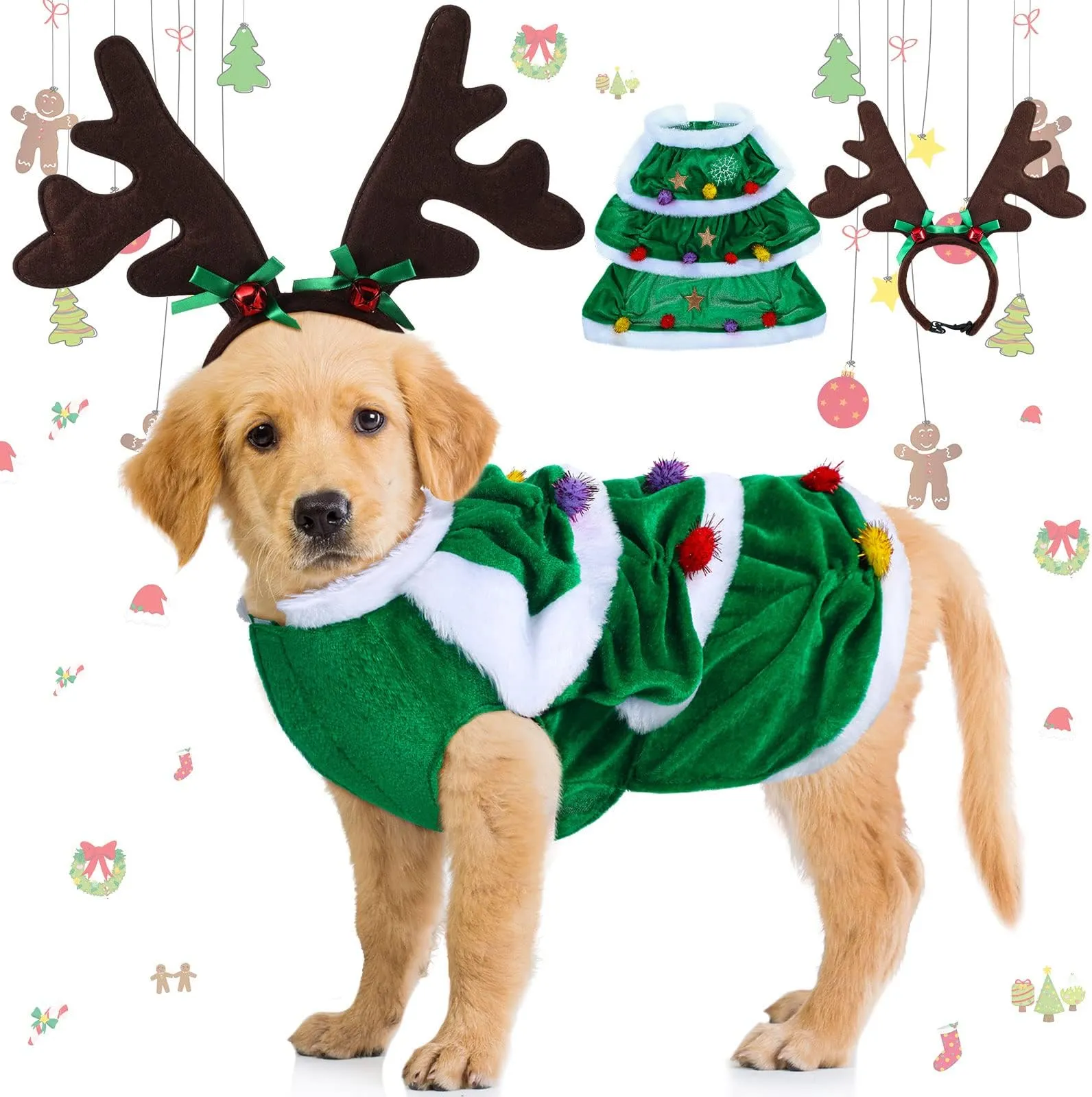 Christmas Dog Costume Set for Large Breeds with Reindeer Outfit and Elk ...