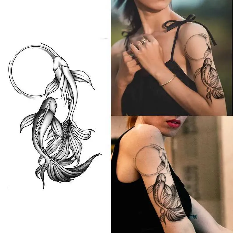 Tattoo Transfer Lasting 15 days temporary tattoo sticker waterproof non-reflective Pisces playing beads pattern sticker body art fake tattoo 240427