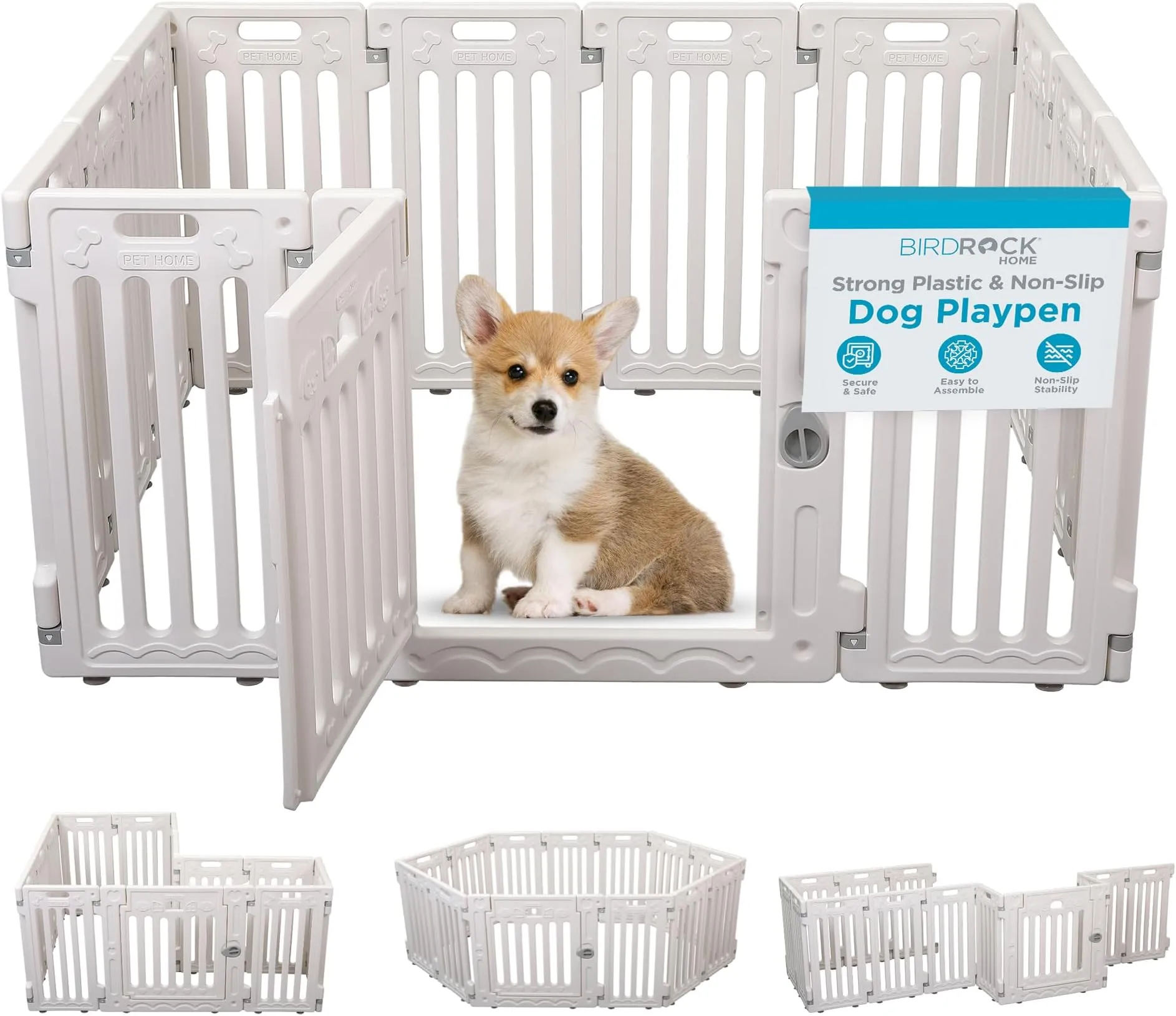 Save Big on Bulk Dog Gate Playpen BIRDROCK HOME Dog Playpen W/Door, 12  Panel, H Strong Plastic, Non Slip Puppy Playpen, Secure Pet Gate 
