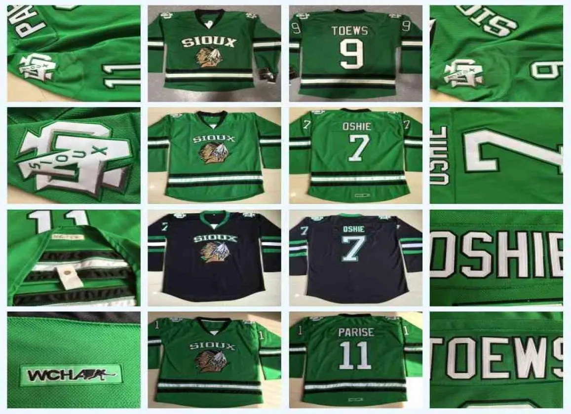 C202 Dakota du Nord Fighting Sioux 7 TJ Oshie 9 Jonathan Toews 11 Zach Parise College Fighting Hawks und Hockey Jersey Mens Dakota C1089457