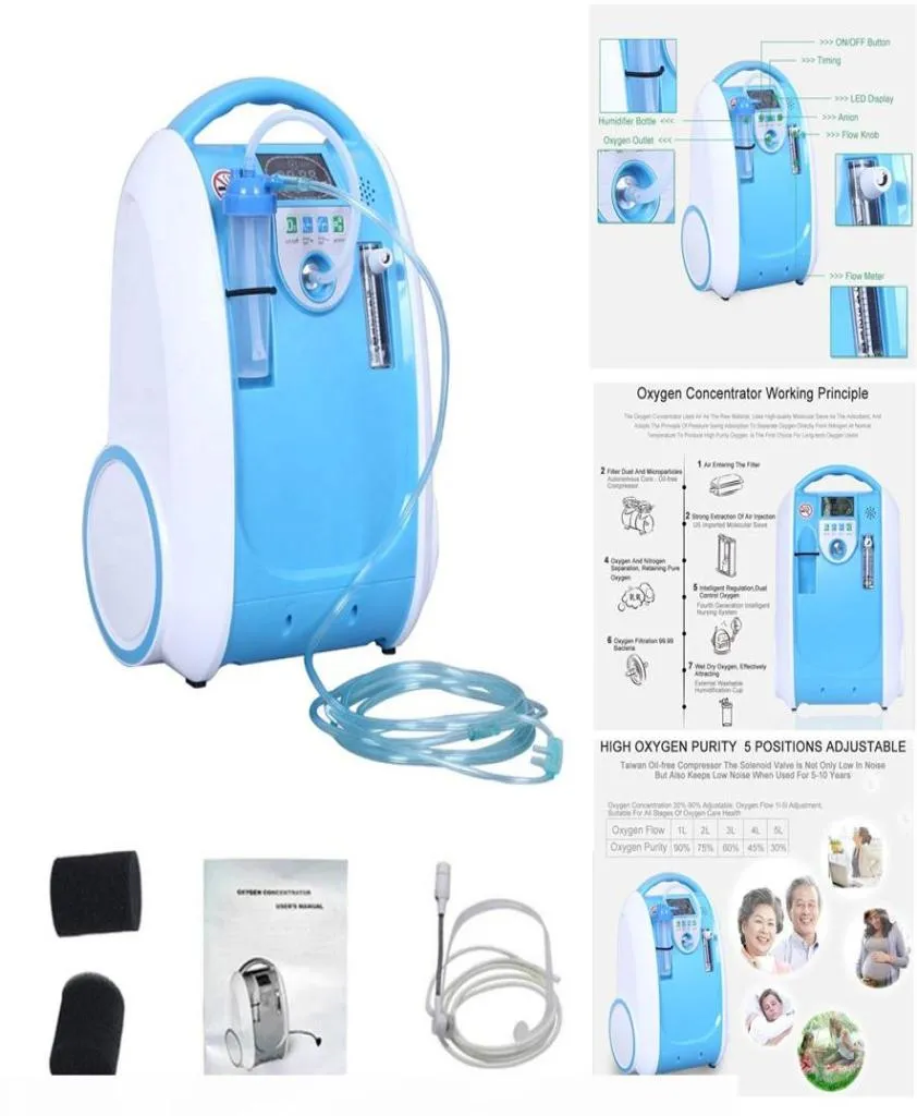 Concentrador de oxígeno portátil recién 15L Purificador de aire Generador de oxígeno PSA Oxygen Machine Travel Use Blue286d2857578