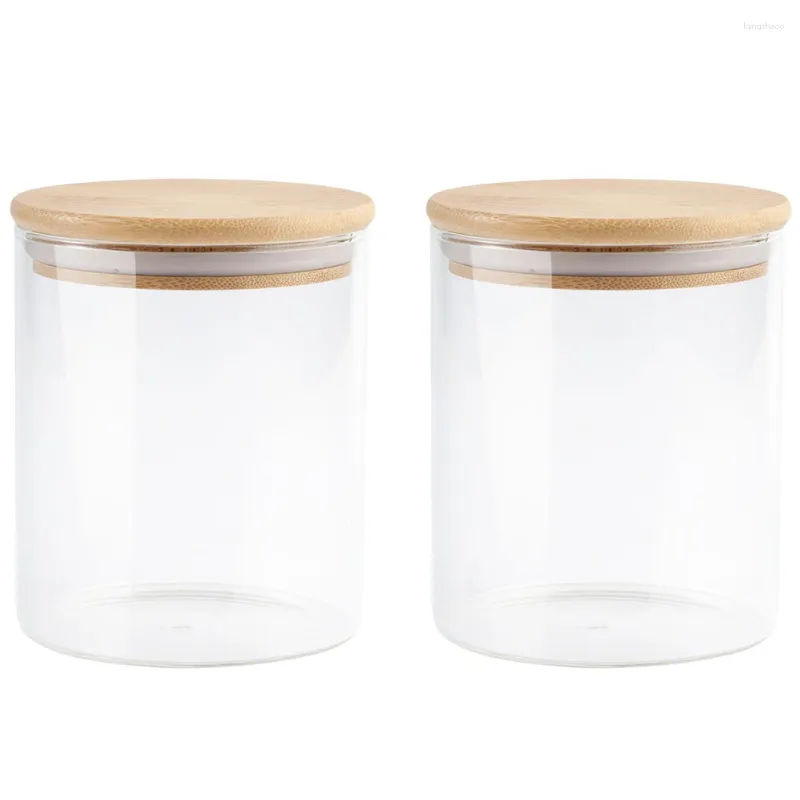 Storage Bottles 2 Pcs Sealed Jar Glass Canisters Wooden Cover Snack Containers Candy Pot Food