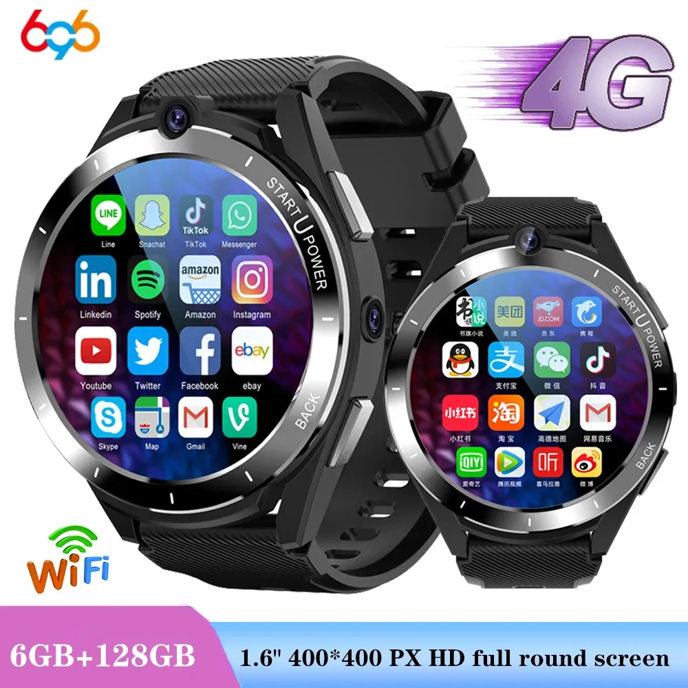 Смотреть 4G Full Netcom Smart Watch Men Ram 6GB ROM 128GB GPS Wi -Fi HD Видео позвоните женщинам Smart Wwatch Dual Camera Ceartrate Sports Watch Z40