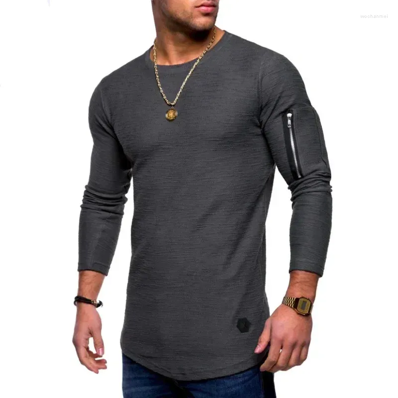 Men's Suits A3118 T-shirt Spring And Summer Top Long-sleeved Cotton Bodybuilding Folding