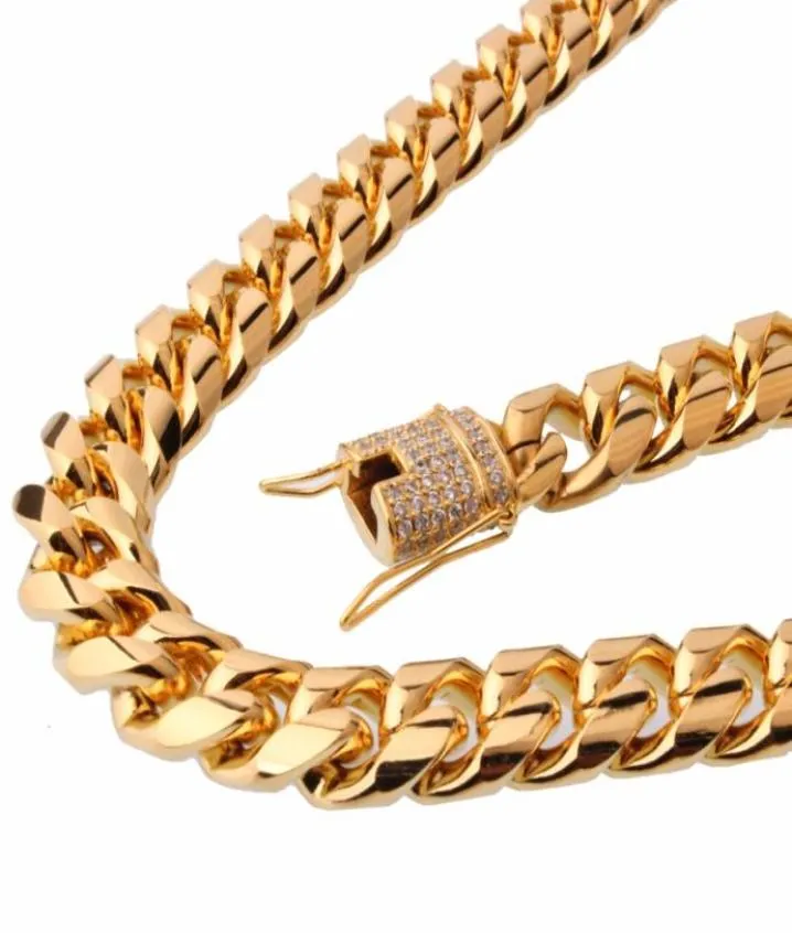 15mm Wide 840inch Length Mens Biker Gold Color Stainless Steel Miami Curb Cuban Link Chain Necklace Or Bracelet Jewelry3141313