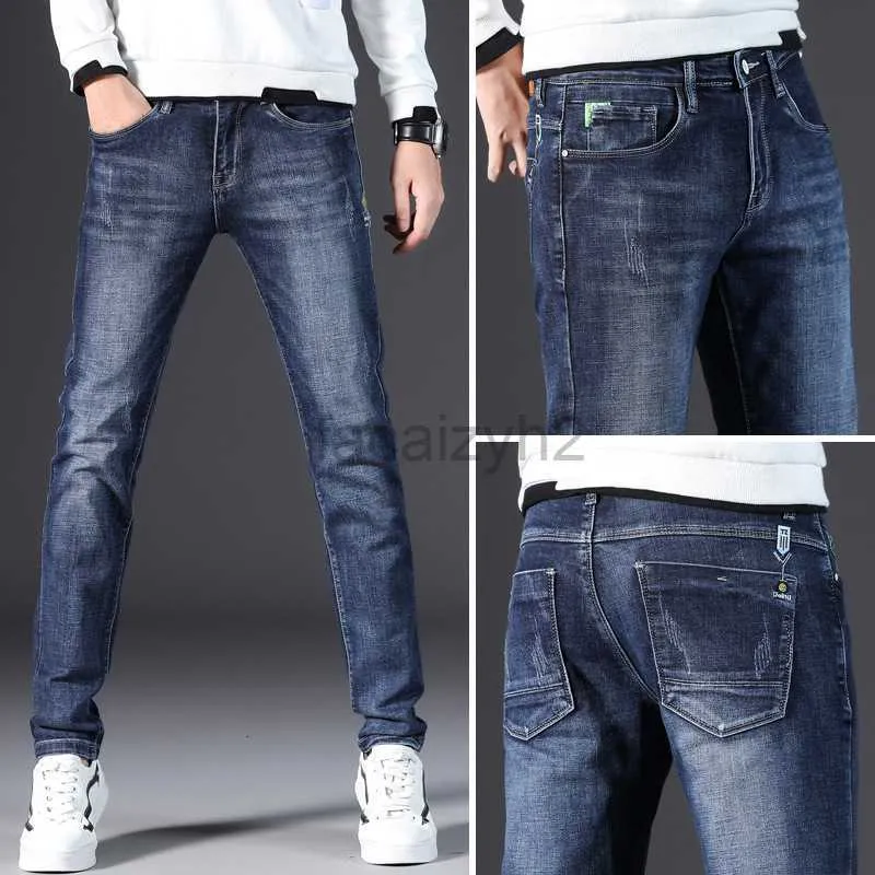 Heren jeans 2022 lente en herfst nieuwe herenjeans Koreaanse editie slanke fit elastische kleine rechte buis ademende heren denim broek plus size broek
