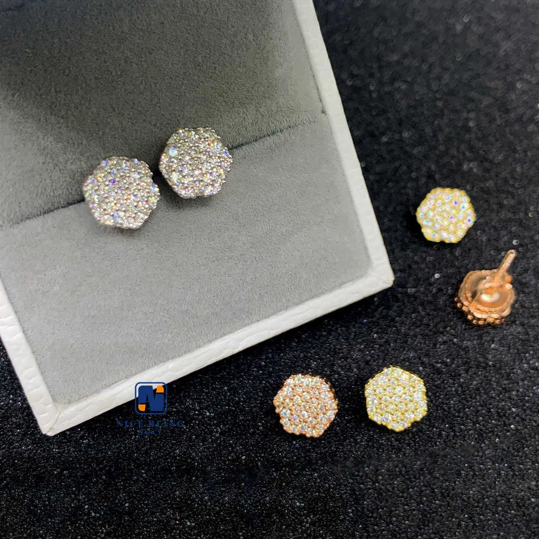 Najlepiej sprzedający się instock cena 925 srebrna mrożona biżuteria Studs Vvs Moissanite Diamond Men Kolczyki