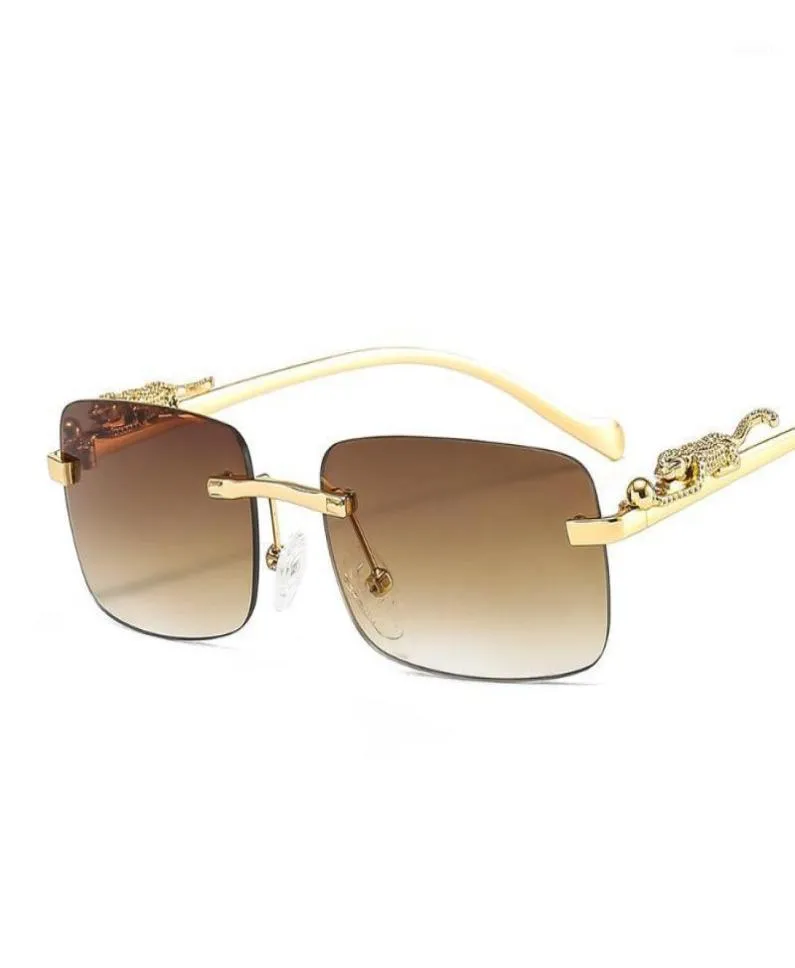 Femmes Lunettes de soleil carrées sans montée Small Rectangle Gradient Sunglasses pour les dames 2021 Cheetah Trim Zonnebril Dames Vrouwen Bril194427