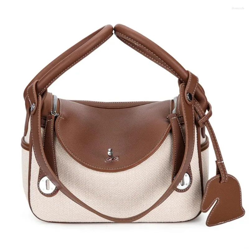 Torby wieczorowe 2024 Jin Mantang Brand Classic Women Canvas Pu skórzana patchwork Tote Retro torebki Panie Messenger