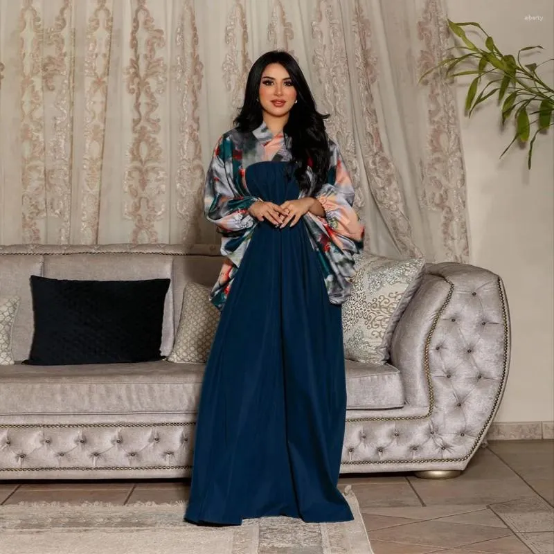 Vêtements ethniques Muslim Dubai Print Patchwork Maxi robe Abaya Kaftan Turkey Party Gown Eid Mubaraj Djellaba Islamic Jalabiya Femme Vestido