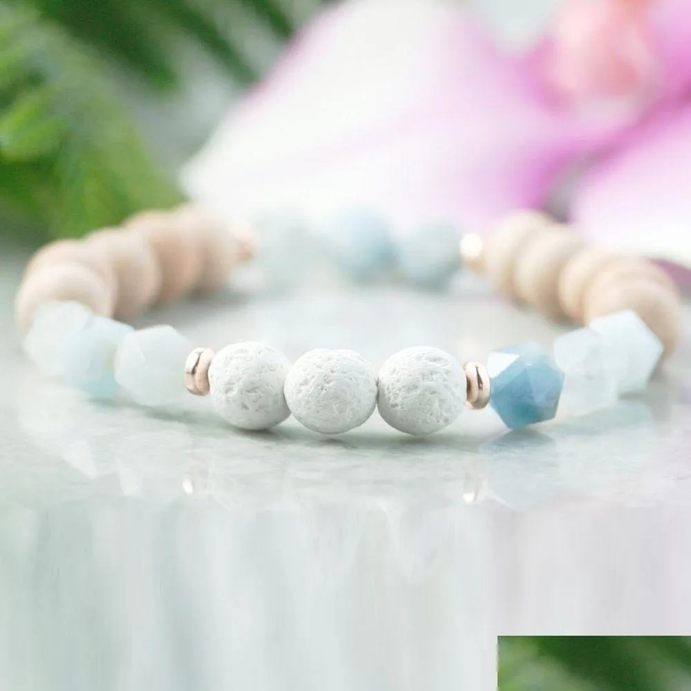 MG1055 Blau Aquamarin -Diffusor -Armband Heilungskristalle und Steine ätherische Ölschmuck Lava Perlen Edelstein Mala Yoga Drop -Entbindung Dhapg