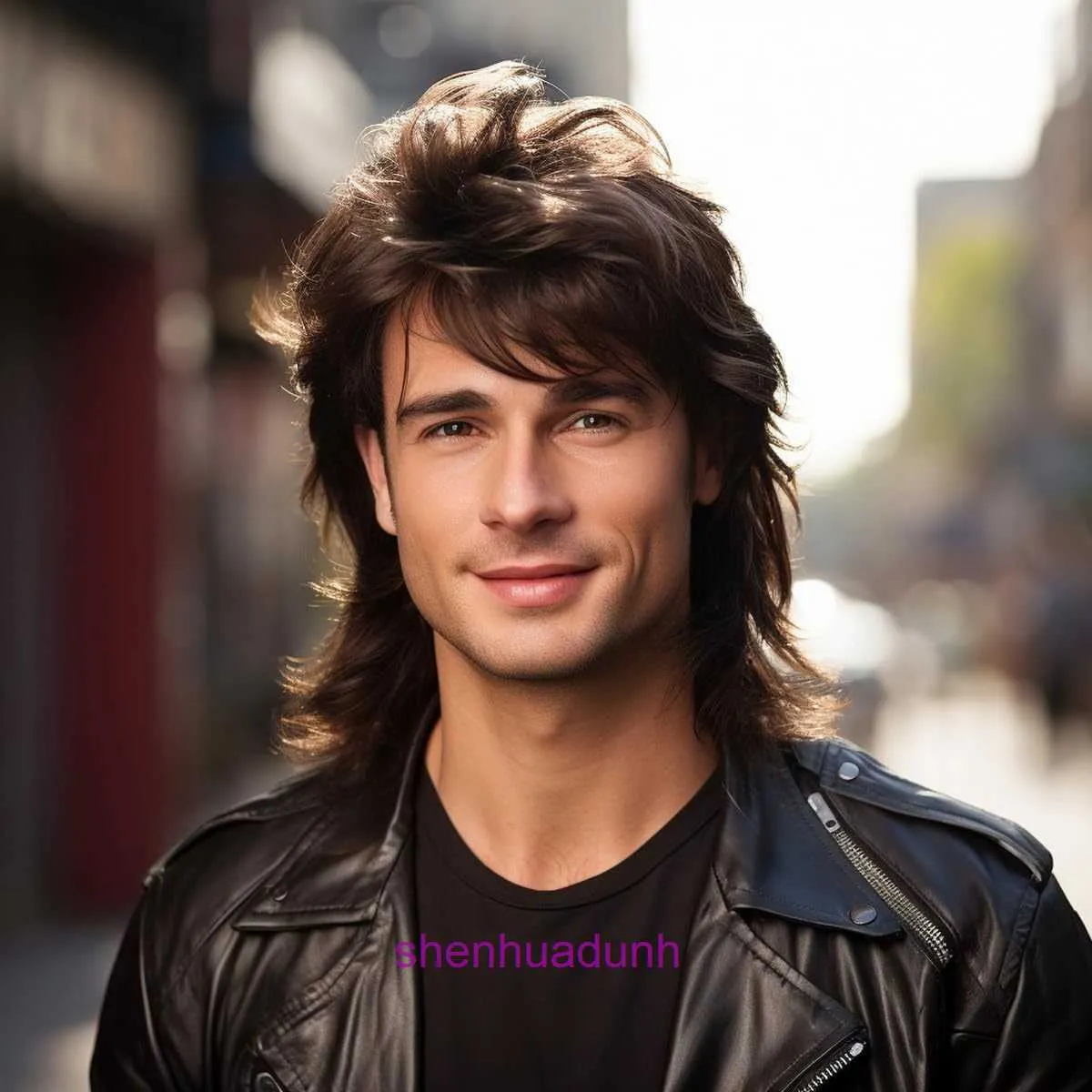 Mullet Wig Mens da uomo anni '80 Scialle rocciosa per capelli ricci di capelli che gioca a copricapo sintetico