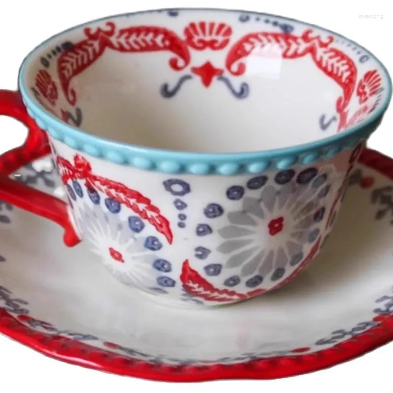 Koppar som exporteras till Japan underglasyr färgad exotisk stil handgjorda oregelbundna kaffe och plattor/te med plattor