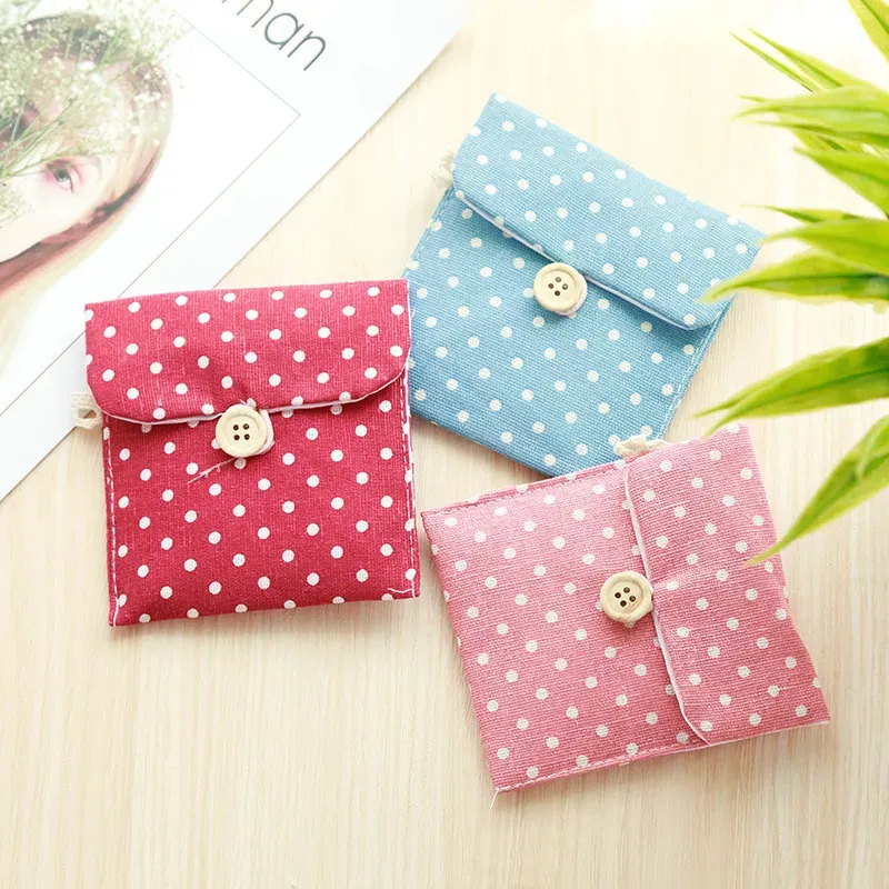 Sanitary Napkin Storage Bag Dot Cotton Linen Sanitary Pad Pouch Aunt Towel Bags Button Open Packaging Coin Purse Jewelry