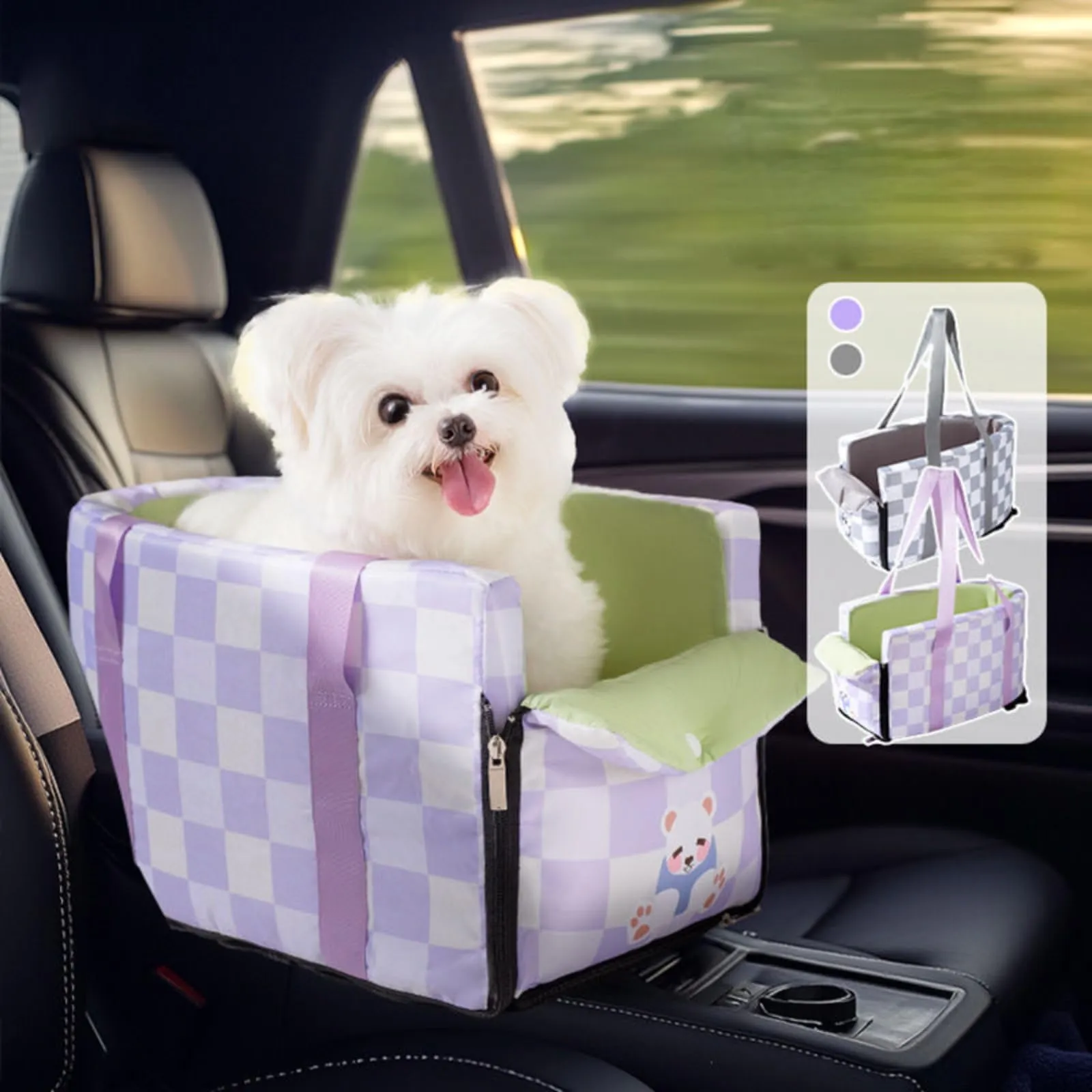 Center Console Pet Car Seat with Seatbelt Safe Comfy Travel