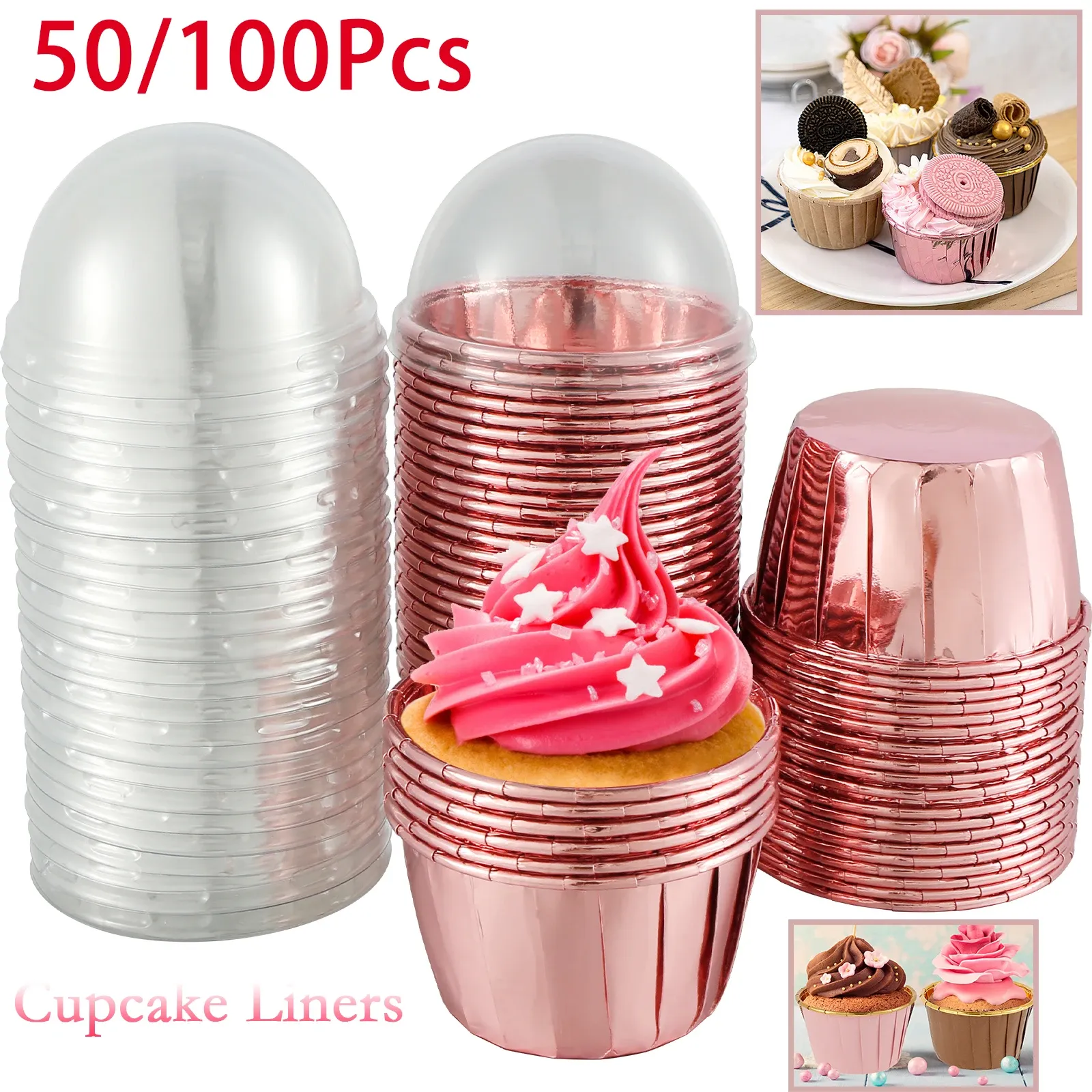 Moulds 50/100Pcs 156ml Aluminum Foil Pudding Cup with Lids Disposable Mini Foil Cupcake Liners Containers Baking Mould Kitchen Supplies