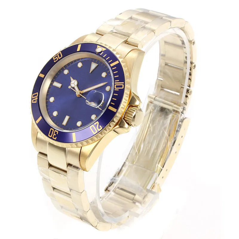 Mira el diseñador Luxury Man Watch Mechanical Watch Gold Men Watch Automatic Gold Full Gold With Blue Dial y Bisel Watch 40 mm Ratvas de diseñador de alta calidad con caja