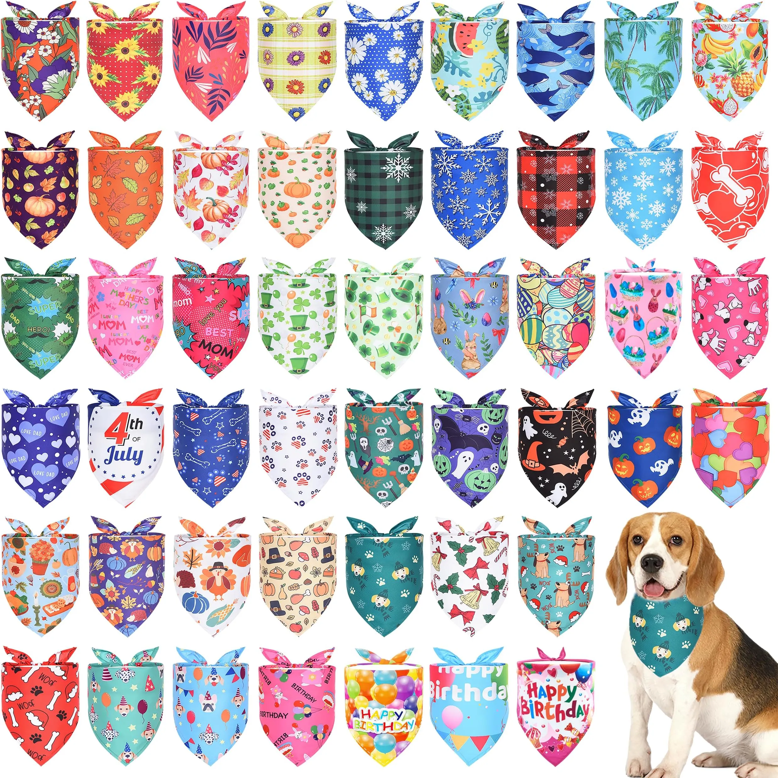 30PCS Dog Birthday Bandanas - Party Bandanas For Medium Large Dogs With Various Birthday Designs