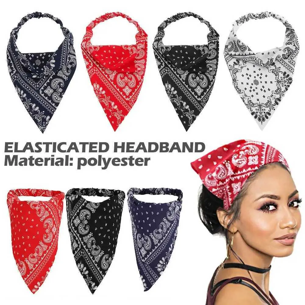 Bandanas Durag Vintage Triangle Print Womens Beach Bandanabohemian Accessories Girls Headband Hair Fabric Headband Elastic Fashion Womens Sea B9N8 240426