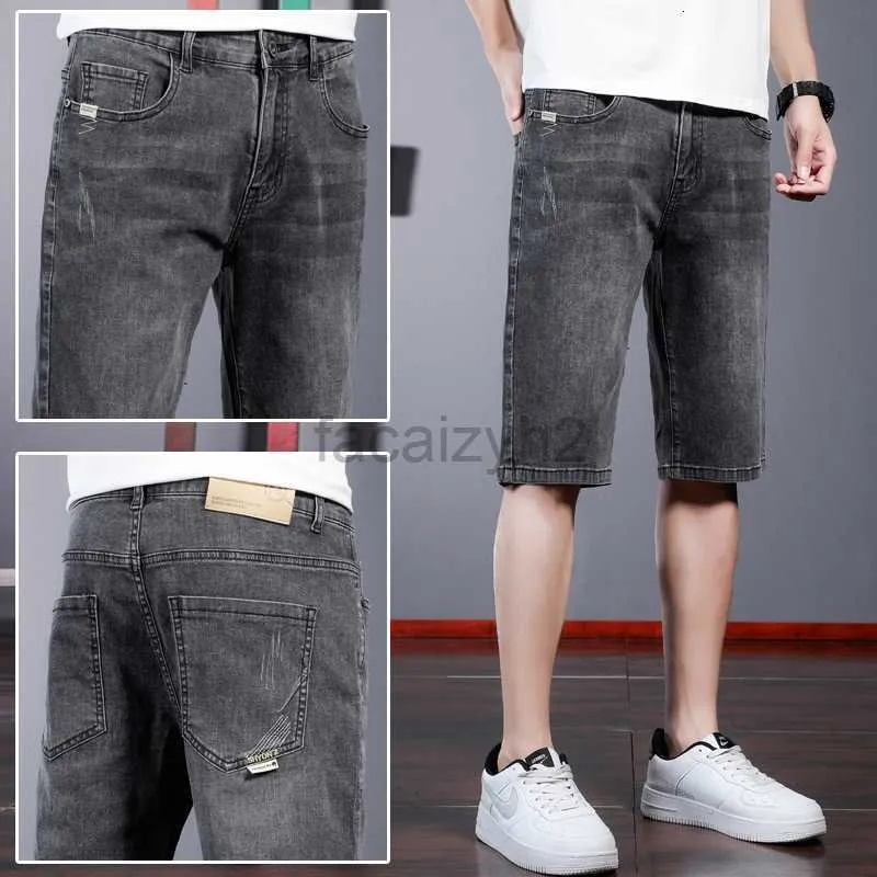 Mäns jeans Vår/sommar Nya denim Shorts Men's Capris Summer Elastic Thin Fit Small Rak Men's Middle Pants Plus Size Pants