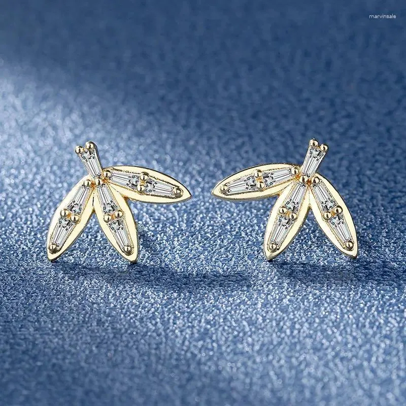 Stud Earrings Yellow Gold Color Small Fresh Leaf Female Simple Compact And Exquisite All-match Drop