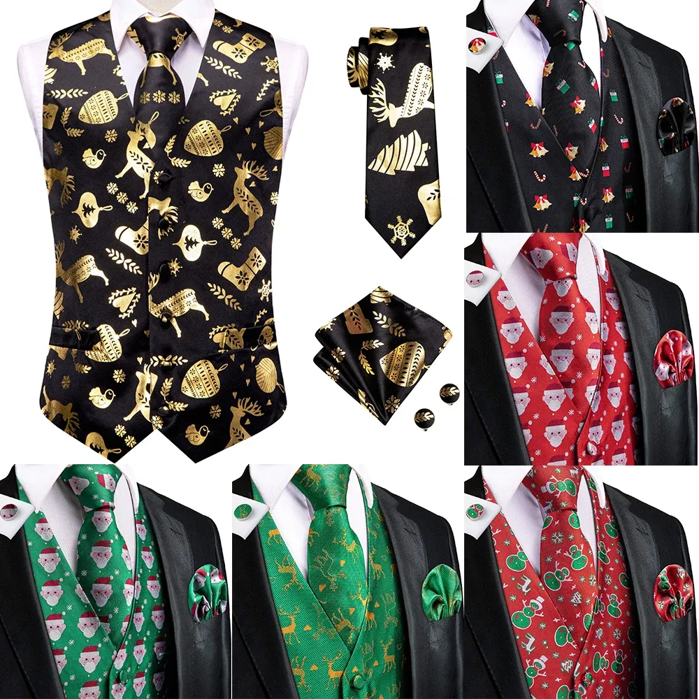 Jackets Hitie Christma Silk Men Vest Brown Black Tada Business Formal Gaqueta sin mangas 4pc Hanky Garflink Paisley Suit Wistcoat