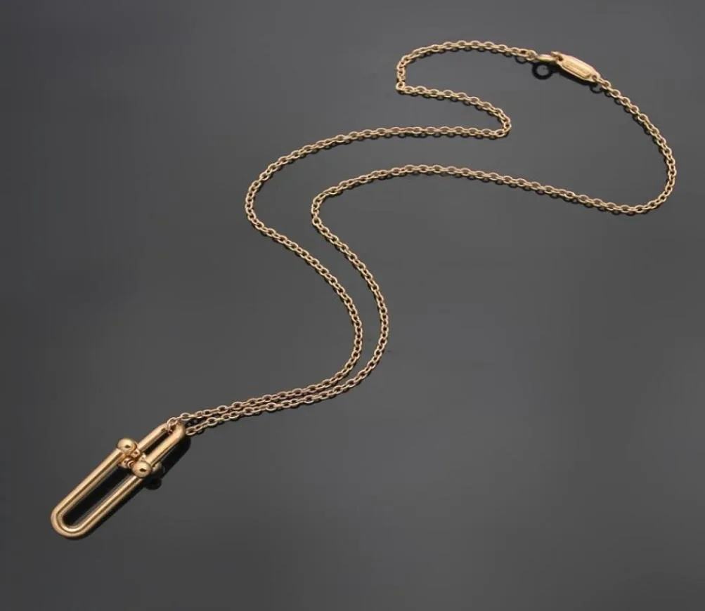 Designer double ring bamboo necklace luxury brand horseshoe buckle pendant earrings female geometric earrings Valentine039s Day4427527