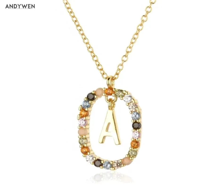 Andywen 925 LETTRES D'OR SIGHT STERLING A Z INITIAL M S C K Alphabet Pendere Long Chain Collier Say My Name Fine Jewelry 21069678023