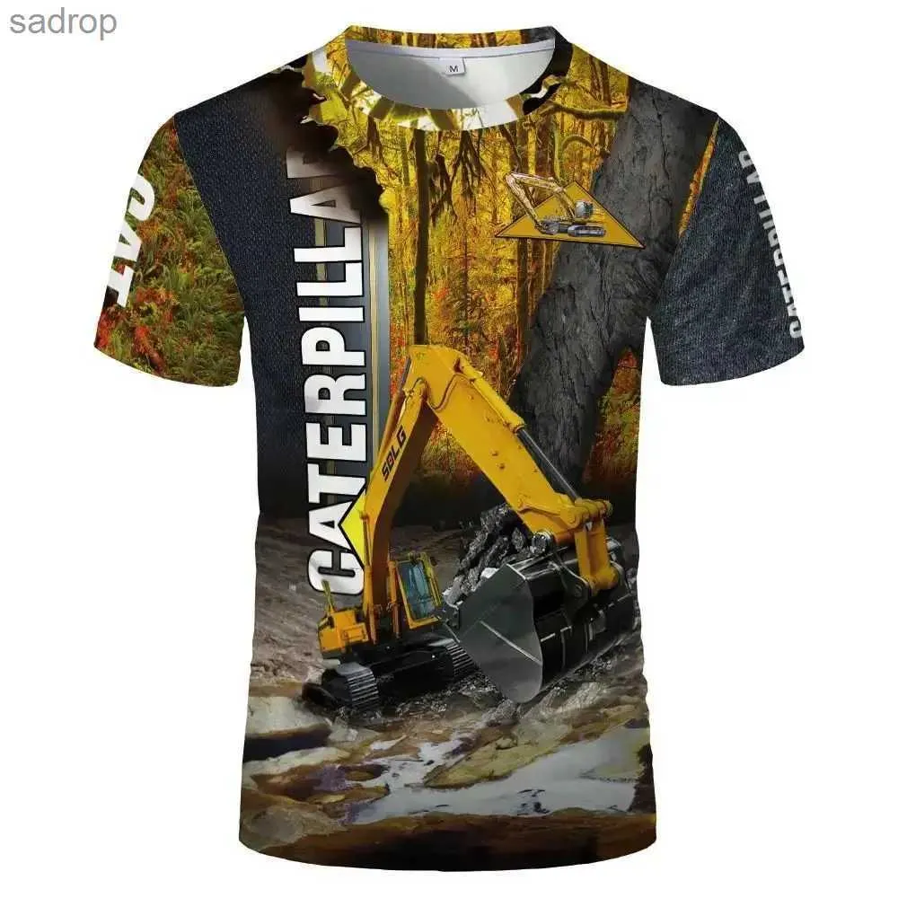 T-shirts voor heren Creative Mens Engineering Voertuig Excavator Patroon Drukt T-shirt Modieuze 3D-printen O-Neck Korte mouwen Fun en comfortabele topxw