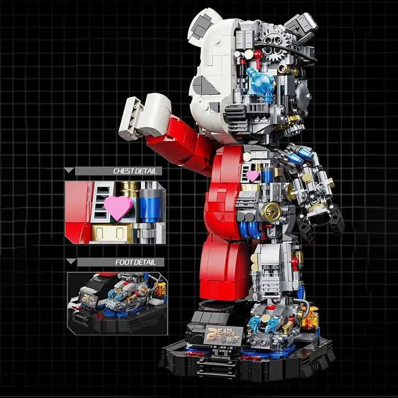 Transformatiespeelgoed Robots 188001 Violent Bear 3D Half Body Model Robot Building Block Mechanical Bear 2nd Bear Set Toy Childrens Giftl2404