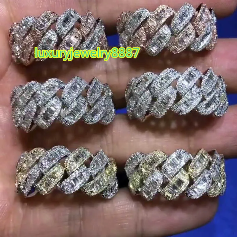 Cluster Rings 2023 Iced Out Bling Men Finger Jewelry Full asfalterad rektangel Cubic Zirconia 5A CZ Cuban Link Chain Engagement Ring 230426