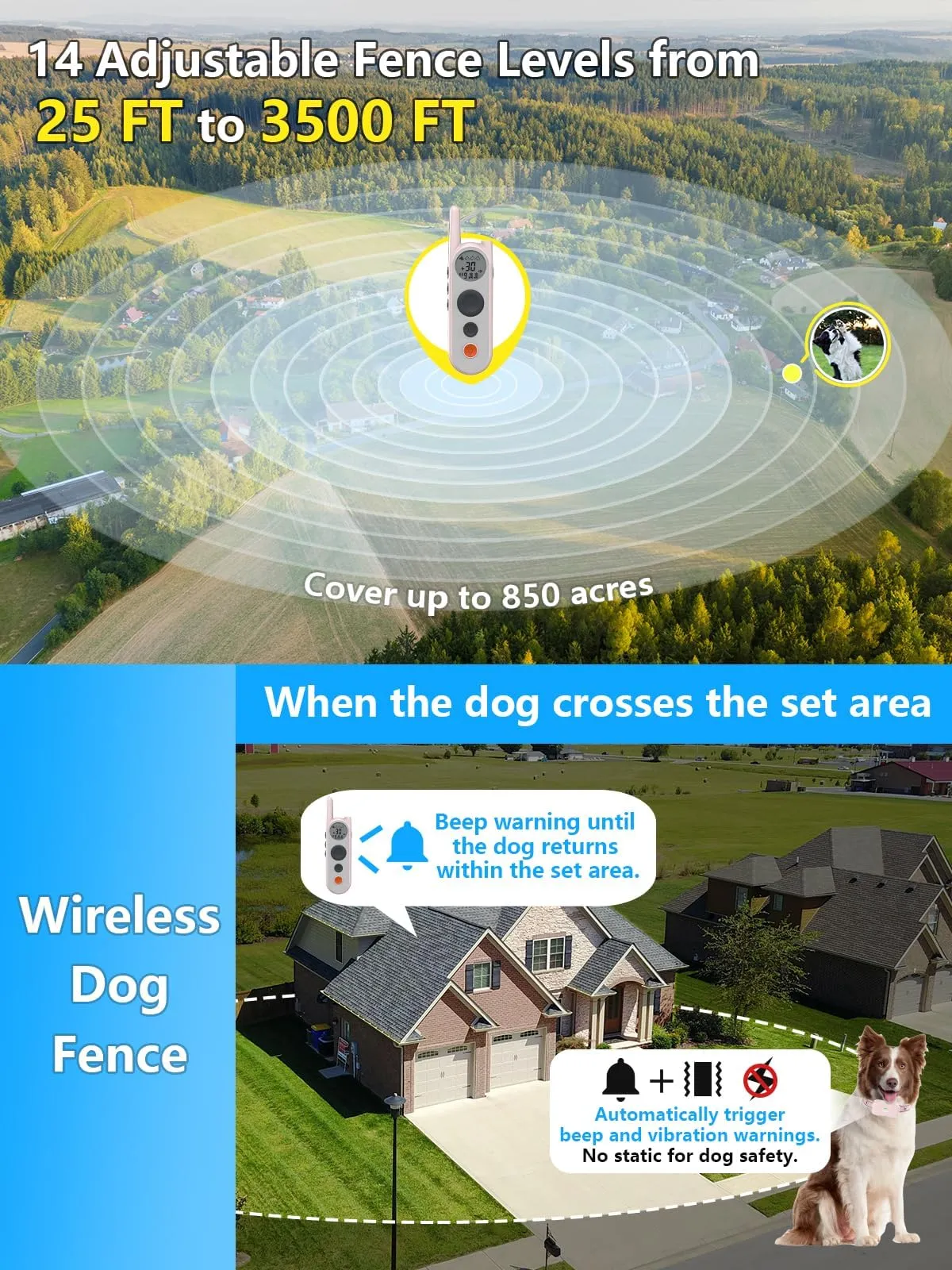 thumbnail image 2 of MIMOFPET Wireless Dog Fence System With Training Collar - 3500ft Range For Large & Medium Dogs 2 of 6