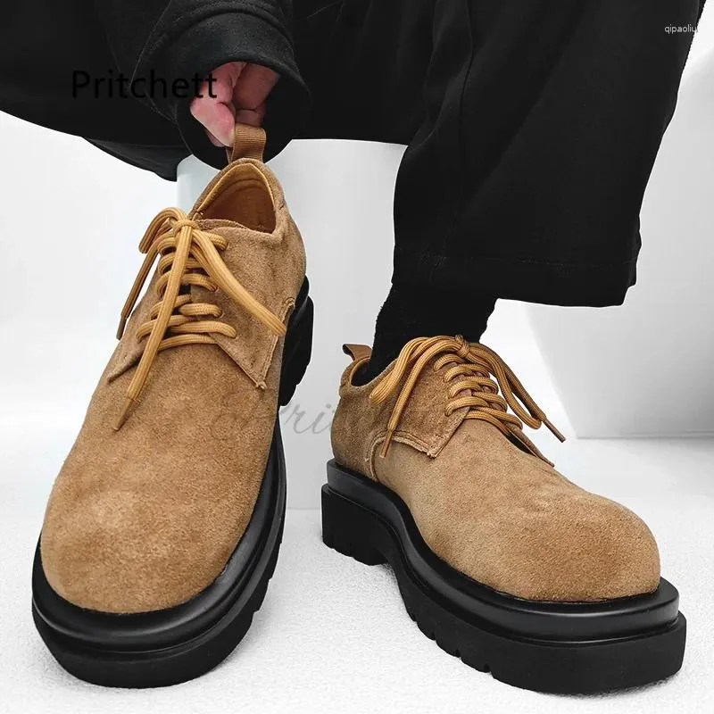 Casual Shoes British Style Brown Frosted Derby Men's And Women's Vintage Thick Soled Big Head Leather Lace Up Couple Work