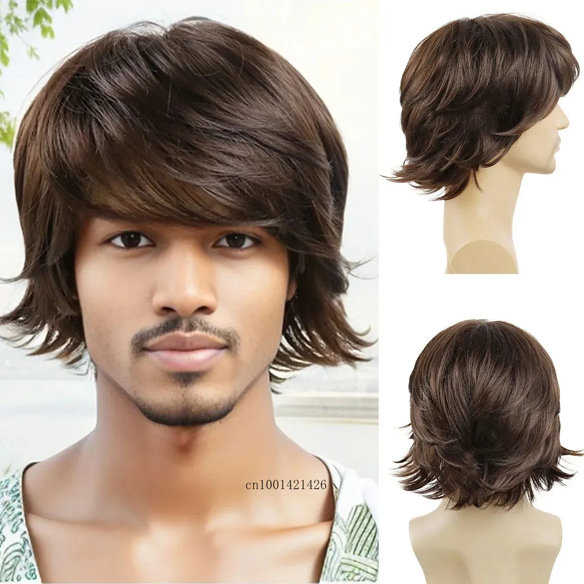 Brown Wig Wigs With Bangs Synthetic Dark Brown Medium Long Bob
