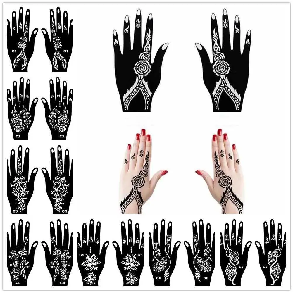 Tattoo Transfer målning Ansiktsfärger ihålig ritning Indien Henna Kit tillfällig dekal tatuering stencils kroppskonstmall 240427