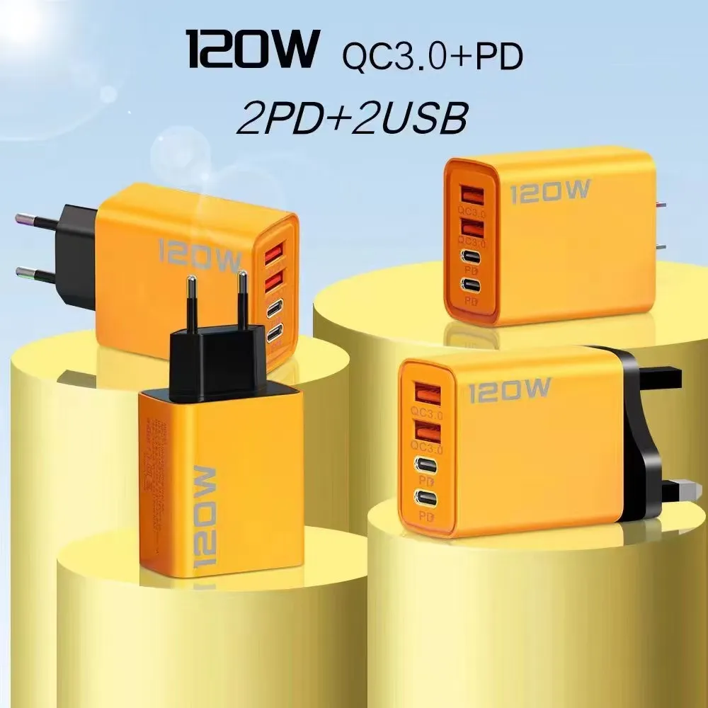 Chargeur Mural USB-C 4 Ports 120W - 2 PD + 2 Type A - Jaune - Neuf Sous Emballage - Marque Générique
