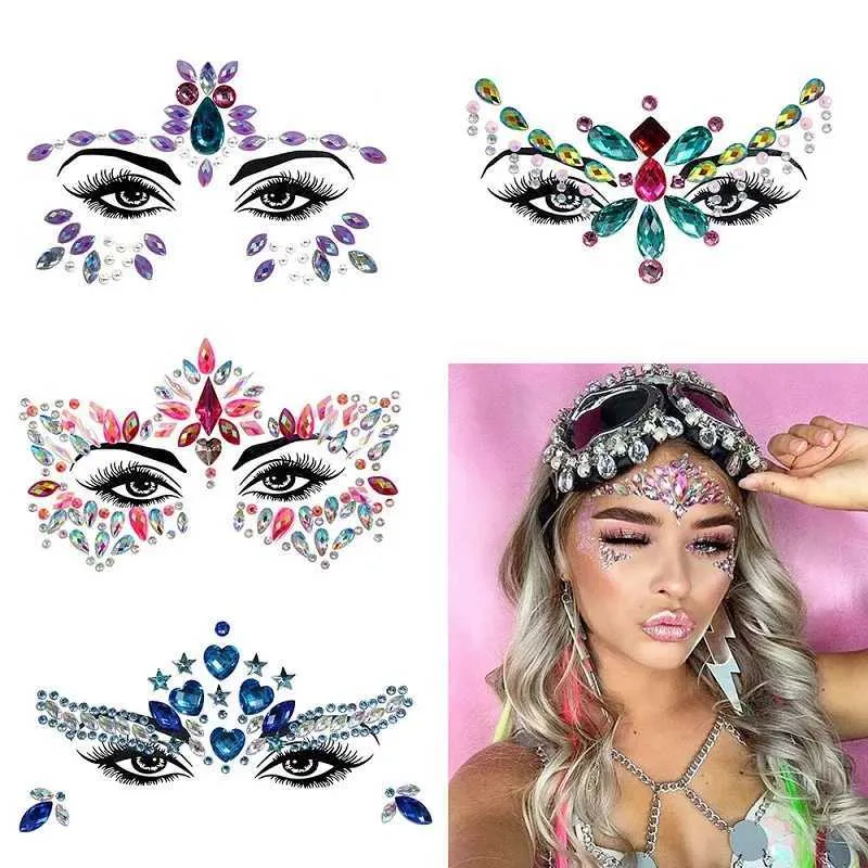 Dövme Transferi 3D Yeni Rhinestone Festival Makyaj Parlak Yüz Çıkartmaları Glitter Taşları Kristaller Üzerindeki Mücevher Etiketleri Yüz Taşları Dekorasyon Elmasları 240427