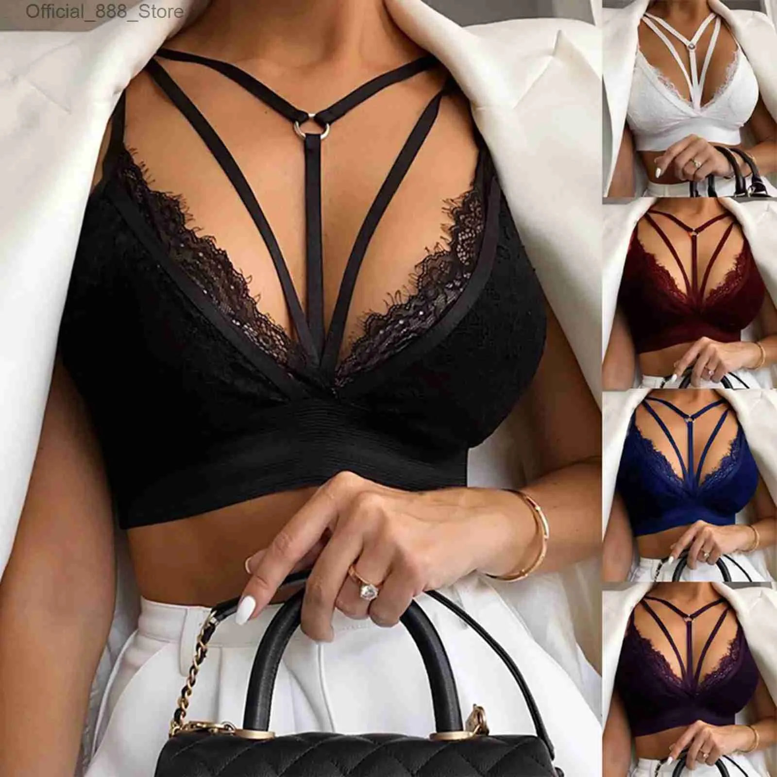 Women's Tanks Camis Women Lace Underwear Boho Camisole Vest Crop Wireless Bra Lingerie Sexy V-Neck Plus Size Tanks Harajuku Tube Top S-XXL 2022 d240427