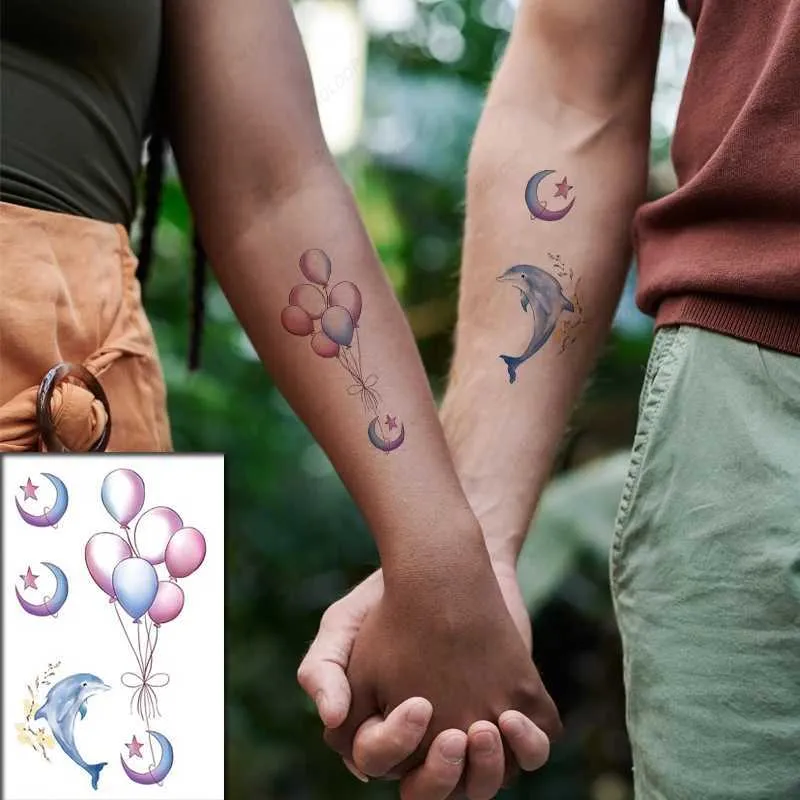 Tatuagem Tattoo Tattoo Sticker Cartoon Dolphin Balloon Elephant Whale Owl Cute Animal Impermeável Tatoo Flash Temporário Para Mulheres Makeup Art 240426