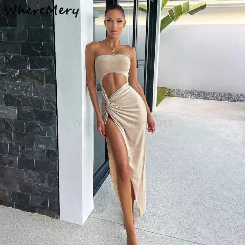 Urban Sexy Dresses Wheremery Summer Sexig SLELED SLIT Dress Hollow Out Skinny Elegant Women Long Dresses 2022 Fashion Ladies Party Club Vestido D240427