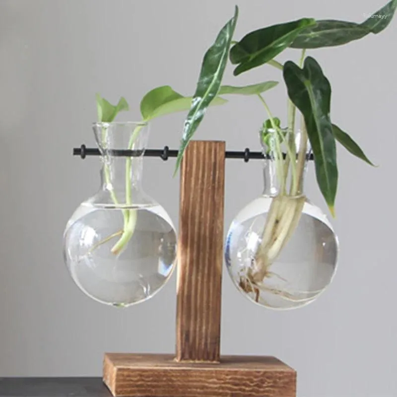 Vasi di vasi idroponici pianta contenitore Vaso prove di prova in vetro in pentole di fiori in legno