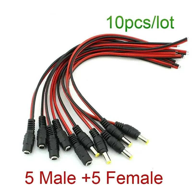 10pcs / lot 2.1x5,5 mm Femelle masculine Femelle Plug 12V Power Pigle-Câble Jack pour CCTV Connecteur Connecteur Tail Extension 12V DC FIL