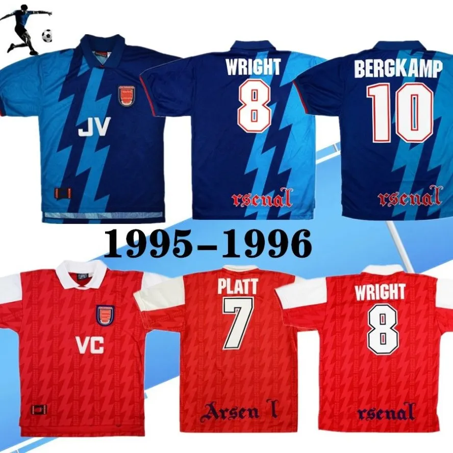 1995-96 AR Sen Away Shirt Retro Soccer Jersey Bergkamp Wright Adams Merson Harton Hillier 95 96 Classic Old Football Shirt310o