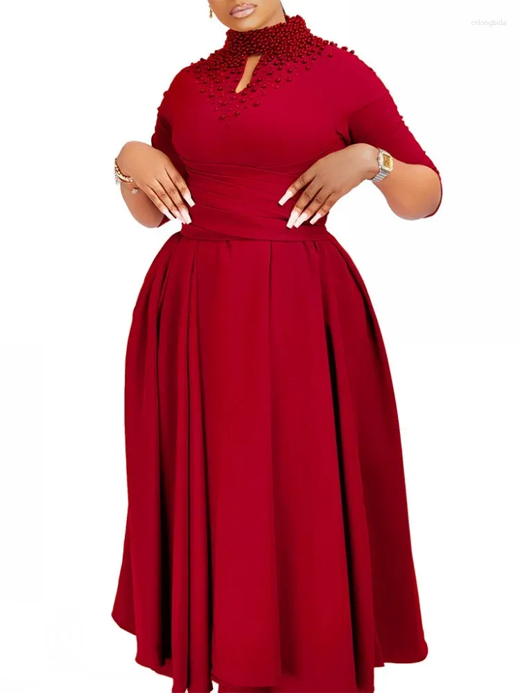 Robes de fête Coldoutelled perle élégante robe féminine mode 3/4 manches hautes taille midi africain grande taille de taille