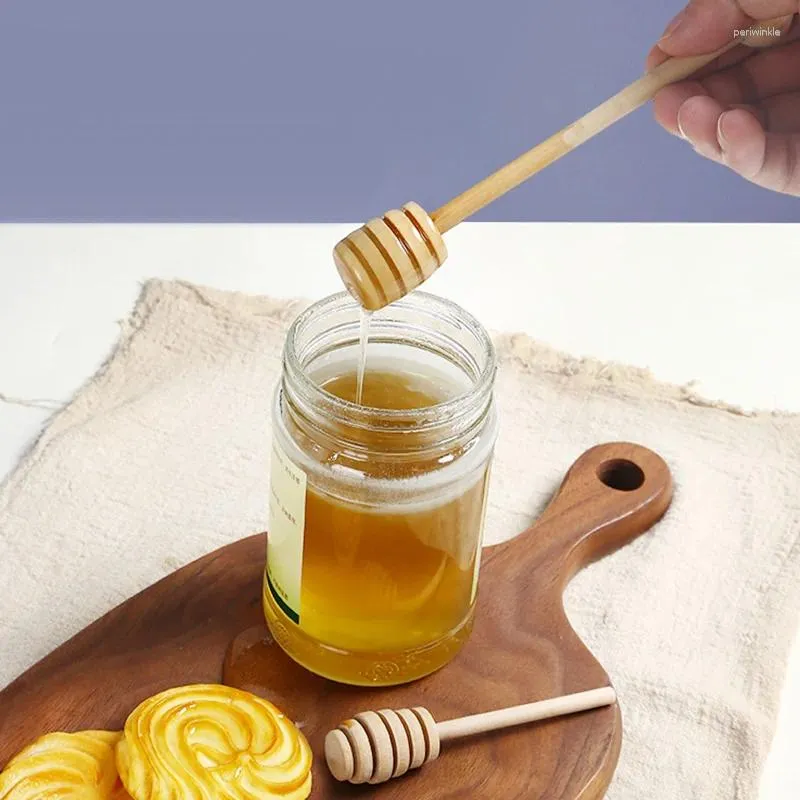 Skedar lång hanterar trä honung omrör bar praktisk blandning stick ommålade vaxfria burksked leveranser för kaffemjölk te köksverktyg